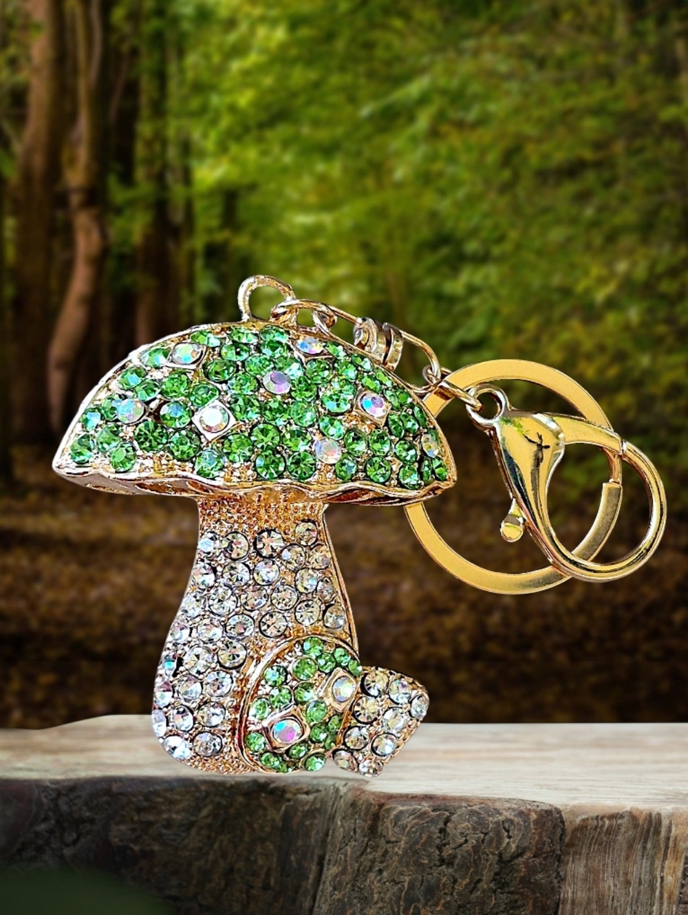 Adorable Green Crystal Mushroom Bag Charm / Keychain